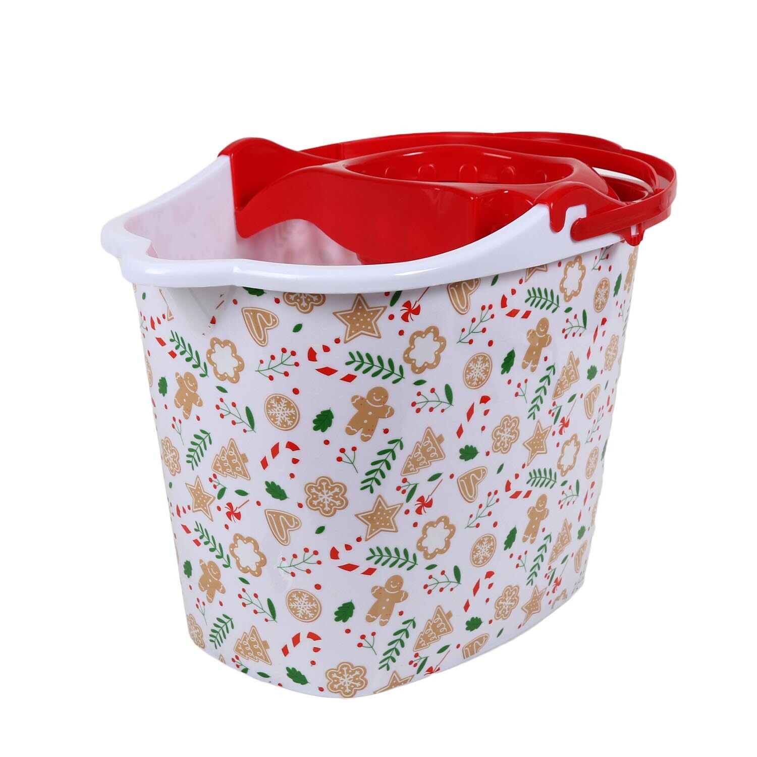 Gingerbread Mop Bucket - White & Red Image 1