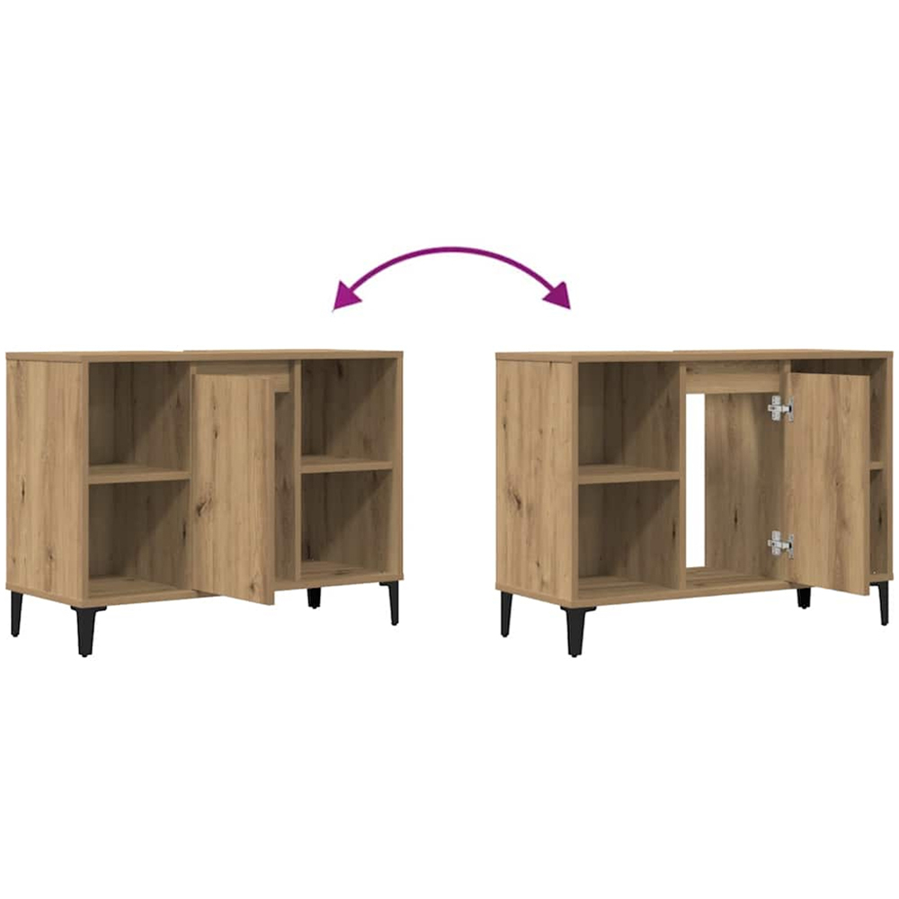 vidaXL Single Door 4 Open Compartment Artisan Oak Bathroom Sink Cabinet Image 6