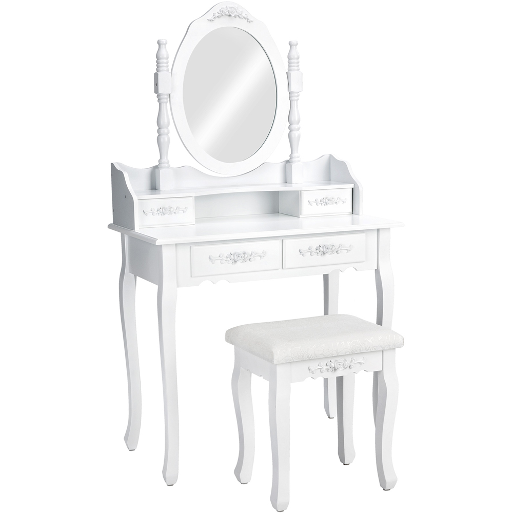 tectake 4 Drawer Antique Look Dressing Table Set with Mirror Image 2