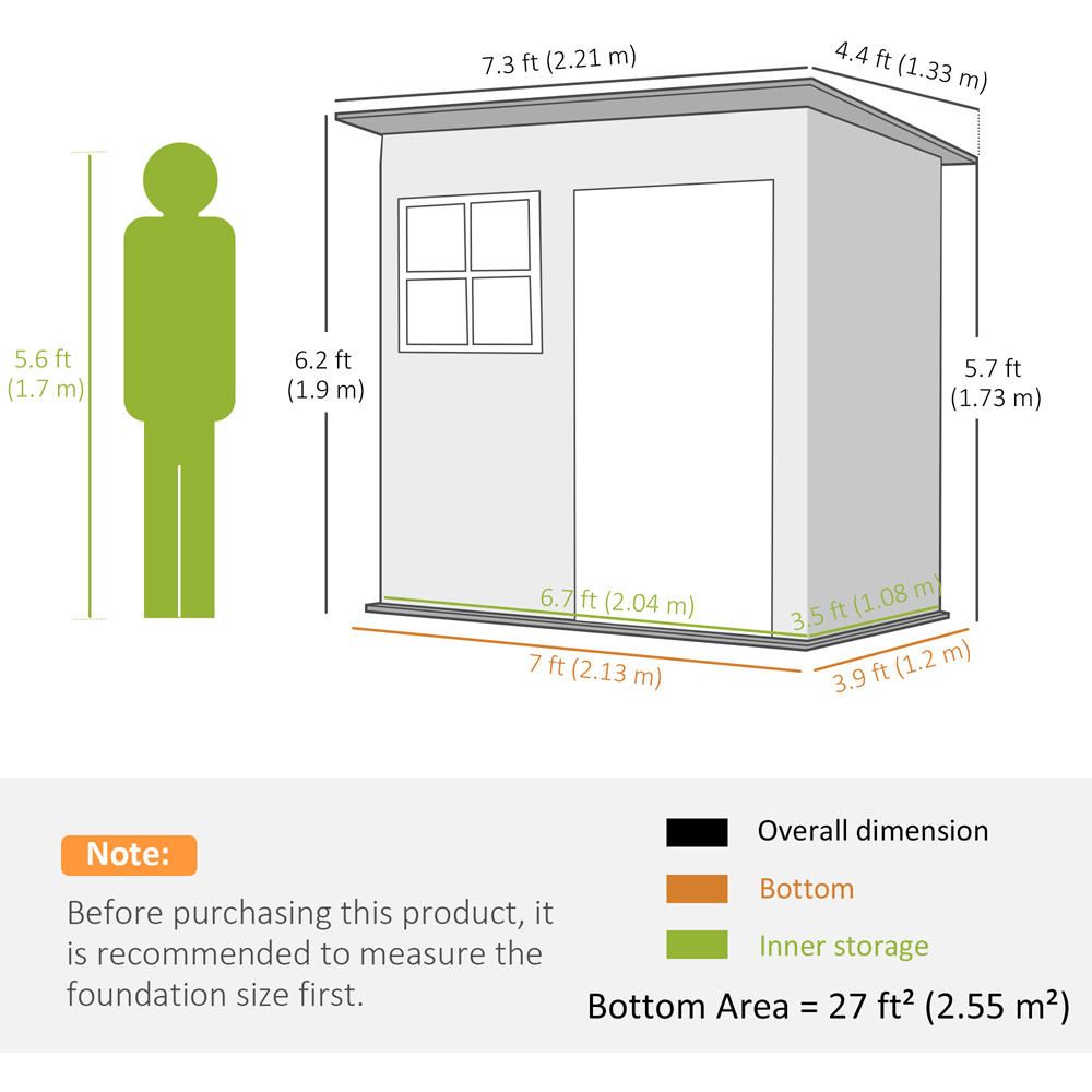 Outsunny 7 x 4ft Grey Galvanised Steel Garden Shed with Foundation Kit Image 7