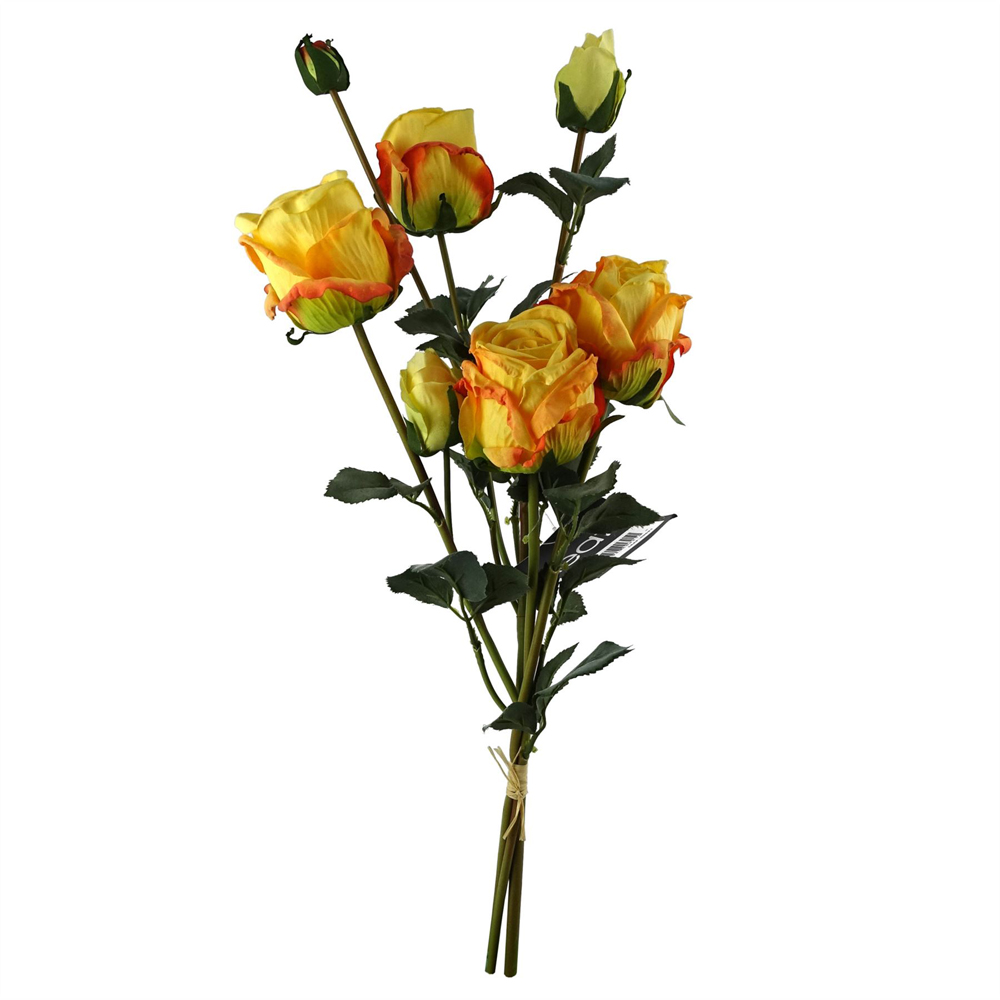 Leaf Yellow Rose Spray Single Stem Artificial Flower 2ft 6 Pack Image 2