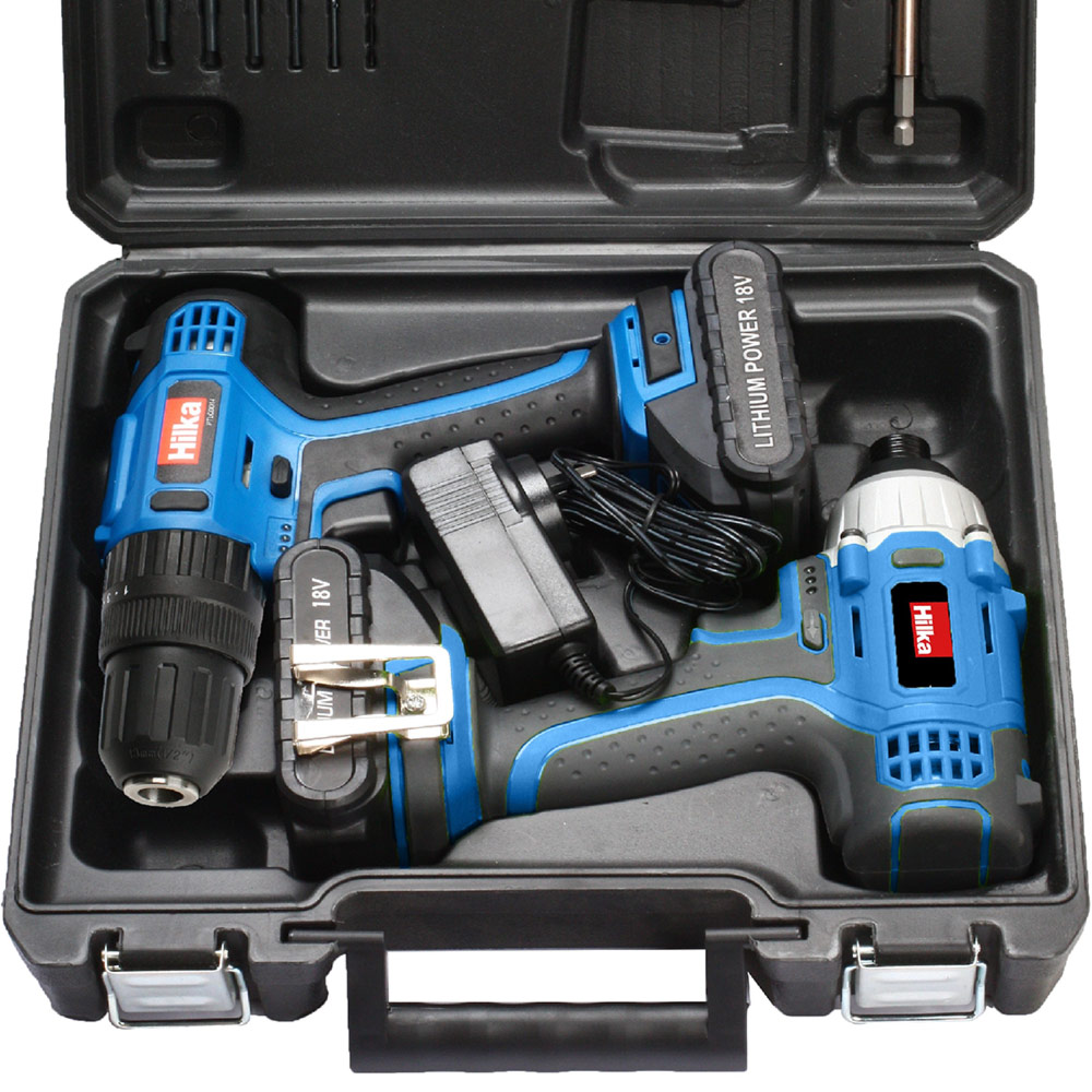 Hilka 18V Cordless Drill and Impact Driver 2 Batteries Wilko
