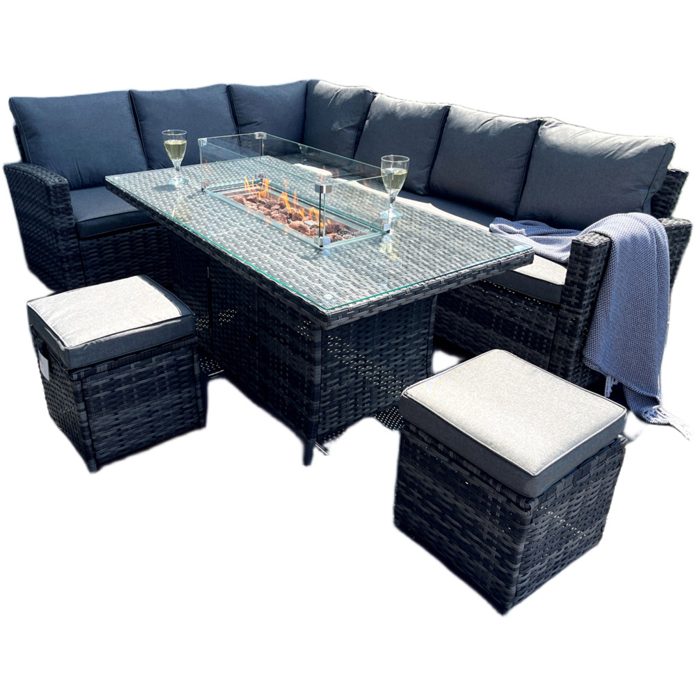 Outdoor Living The Croft 8 Seater Dark Mixed Grey Corner Gas Firepit Dining Set Image 2