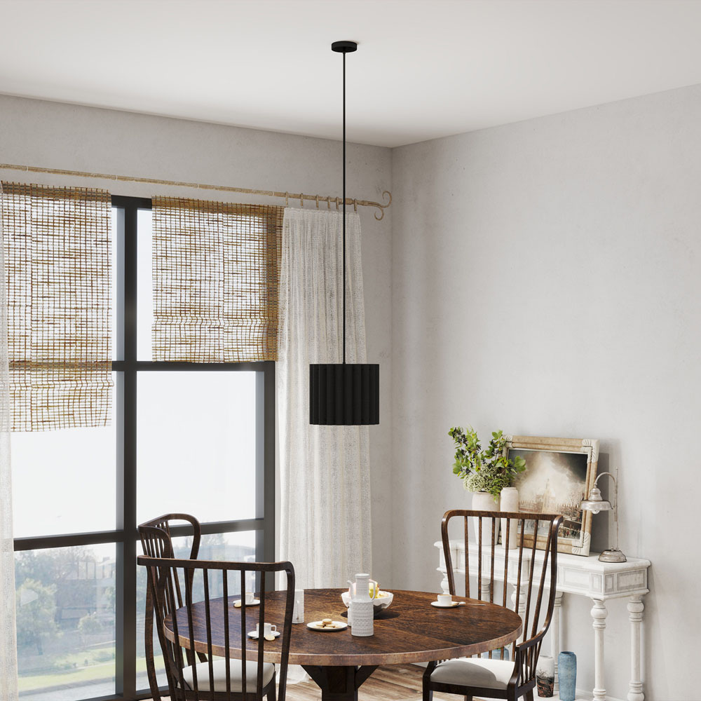 Portland Black Wave Linen Textured Shade Ceiling Lamp 178cm Image 3