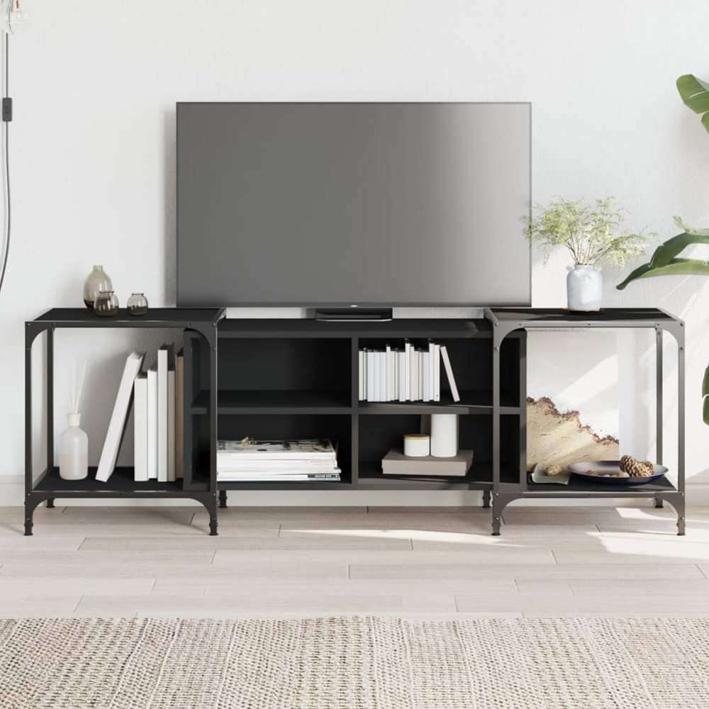vidaXL 4 Shelf Black TV Cabinet Image 1