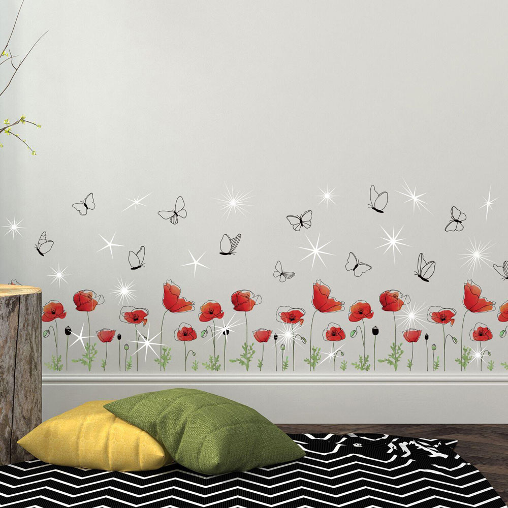 Walplus Poppy Flowers Self Adhesive Wall Sticker with Swarovski Crystals Image 1