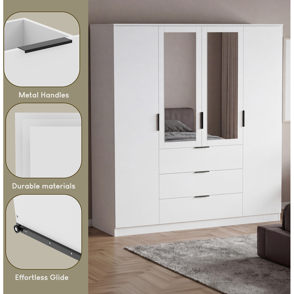 VIDA DESIGNS Trega 4 Door 3 Drawer White Mirrored Wardrobe Image 4