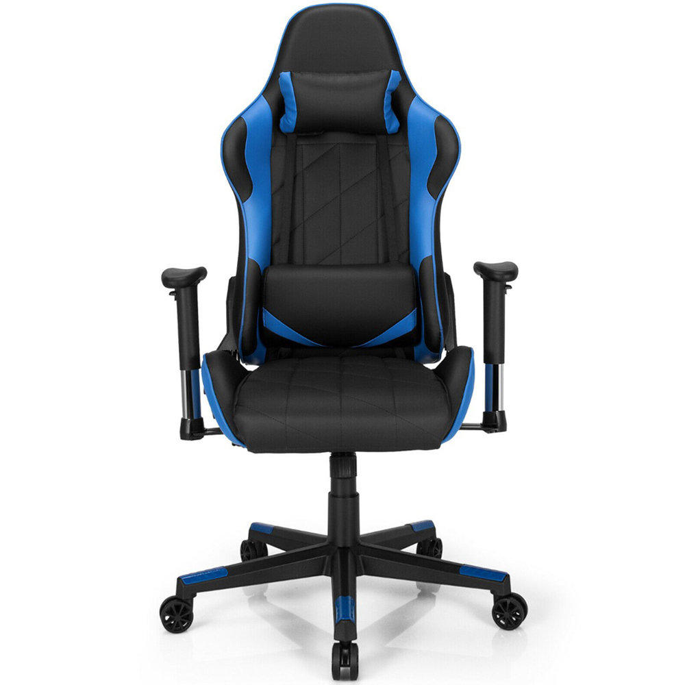 Costway Blue and Black High Back Swivel Gaming Chair with Headrest and Lumbar Pillow Image 3