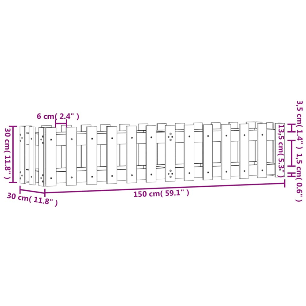 vidaXL Natural Solid Douglas Wood Fence Design Raised Garden Bed 30 x 150 x 30cm Image 8