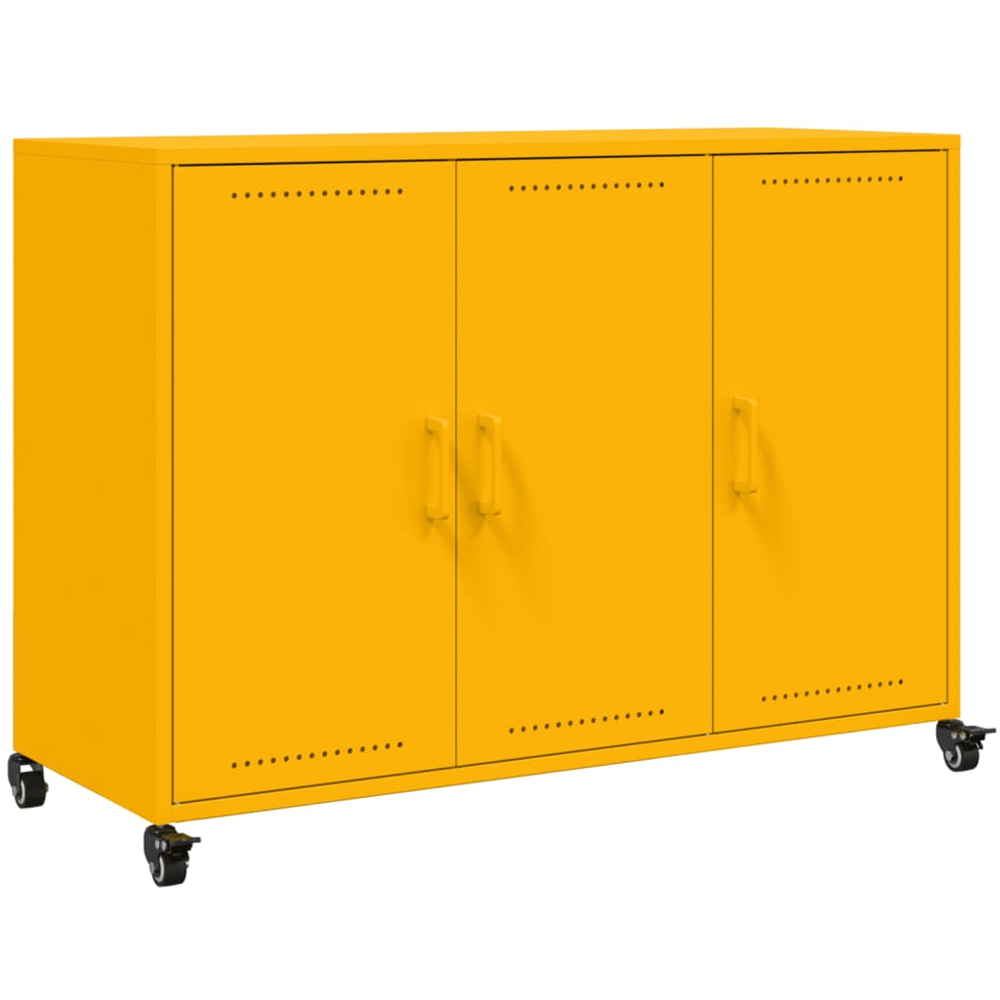vidaXL 3 Door Mustard Yellow Metal Sideboard Image 2