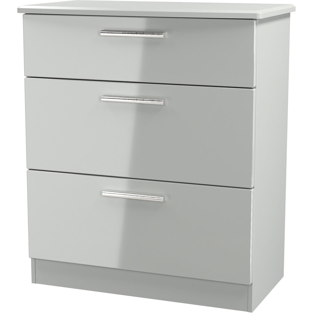 Crowndale Knightsbridge 3 Drawer Grey Gloss and Dusk Grey Deep Chest of Drawers Ready Assembled Image 3