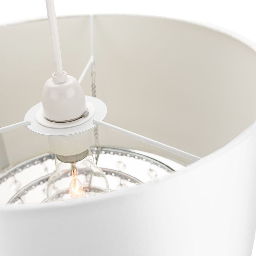 Happy Homewares White Satin Fabric Pendant Shade with Transparent Acrylic Droplets Image 3