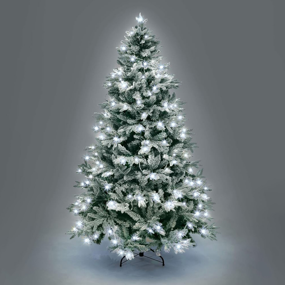 Shatchi Cool White LED Pre Lit Snow Flocked Lapland Fir Artificial Christmas Tree 7ft Image 2