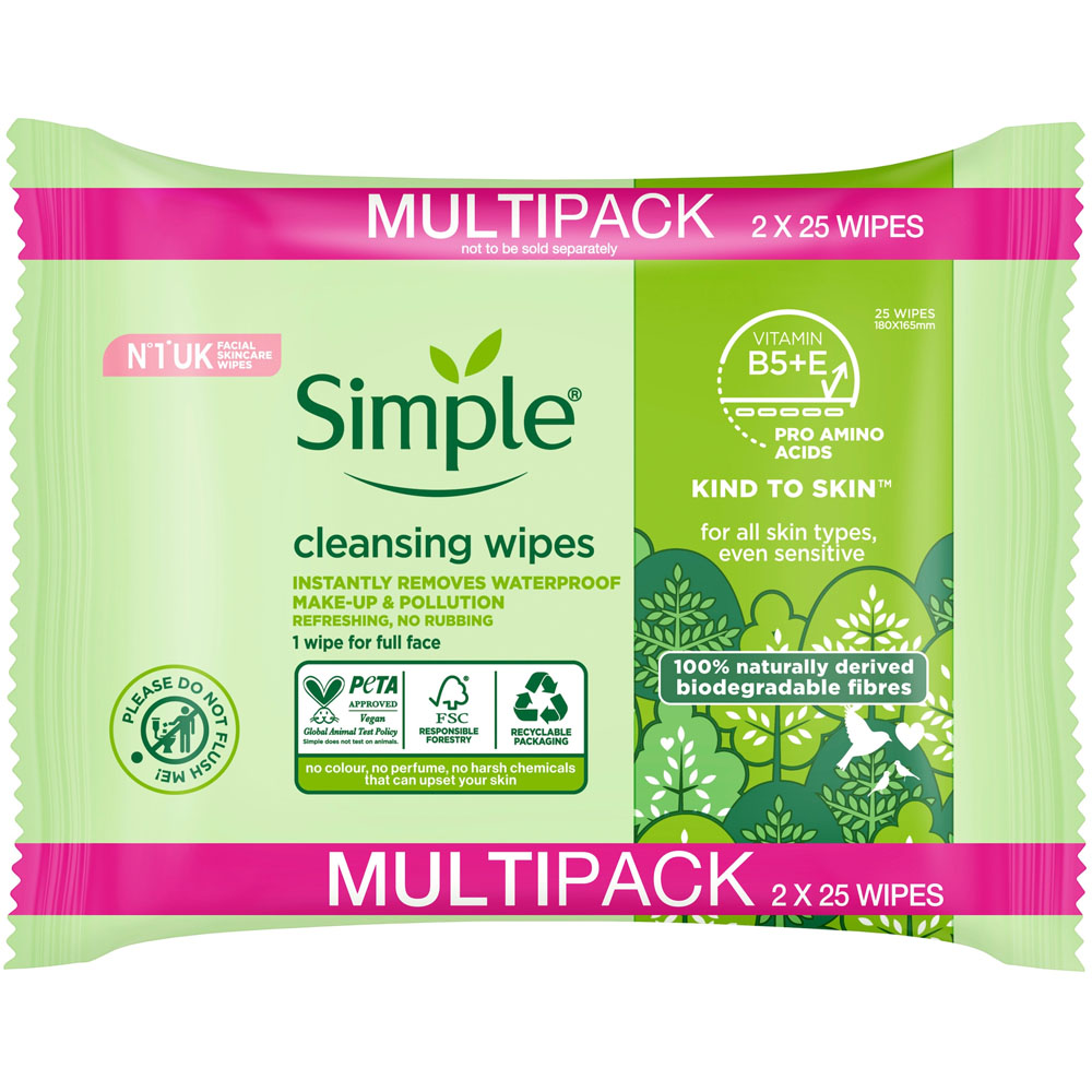 Simple Biodegradable Cleansing Wipes 50 Wipes Image 1