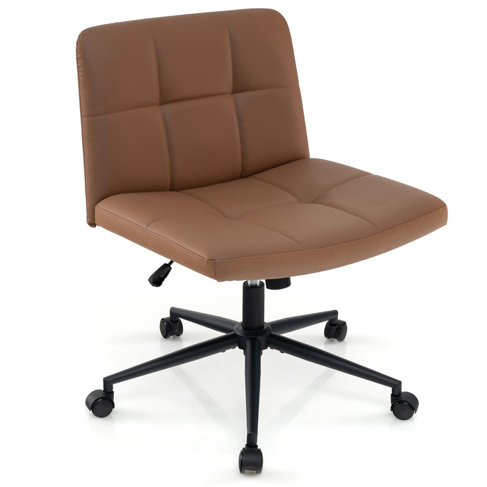 Costway Brown PU Leather Upholstered Office Chair Image 2