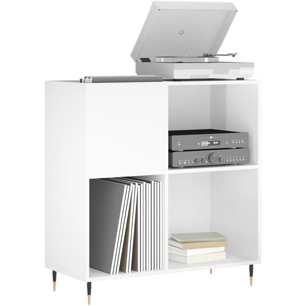 vidaXL 2 Shelf High Gloss White Record Cabinet Image 3