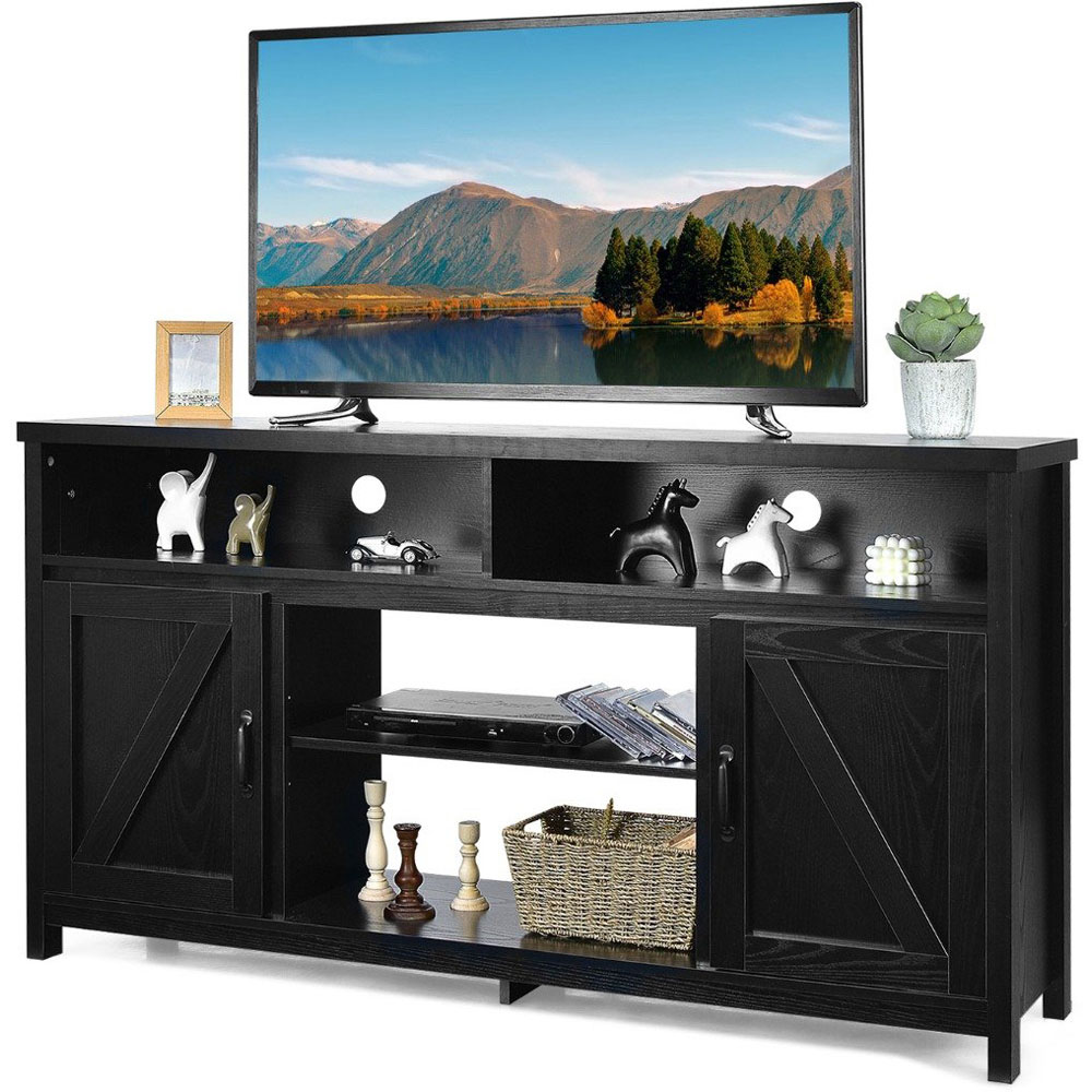 Costway Modern Farmhouse 2 Door Black TV Unit Image 3