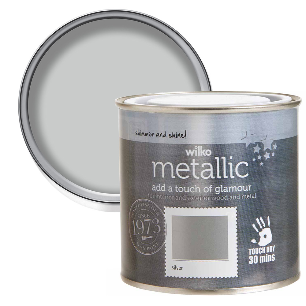 Wilko Metallic Wood and Metal Silver Multi Surface Paint 250ml Image 1