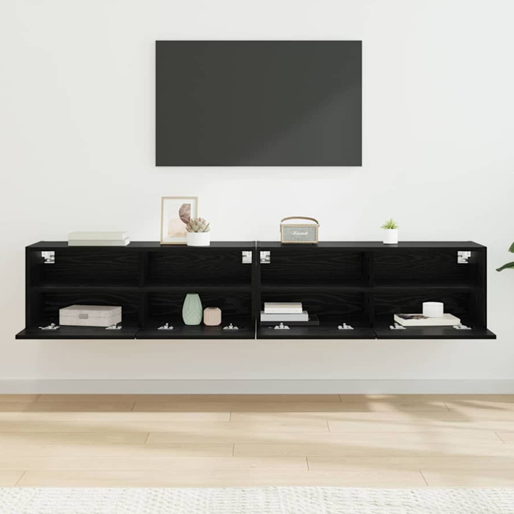 vidaXL 2 Door 2 Shelf Black Oak Wide Wall Mounted TV Unit Set of 2 Image 1
