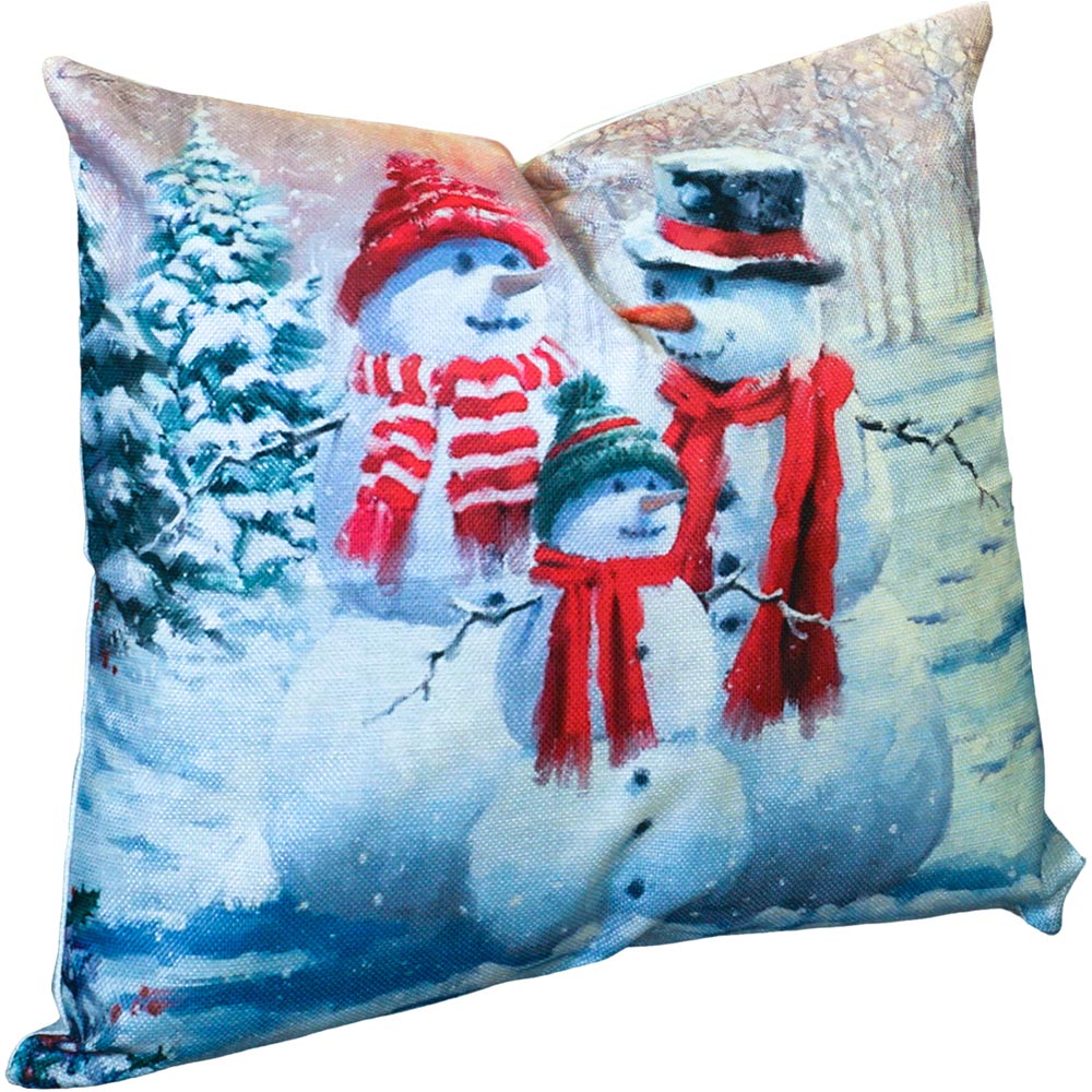 Xmas Haus Christmas-Themed Snowman Family Design Cushion 45 x 45cm Image 1