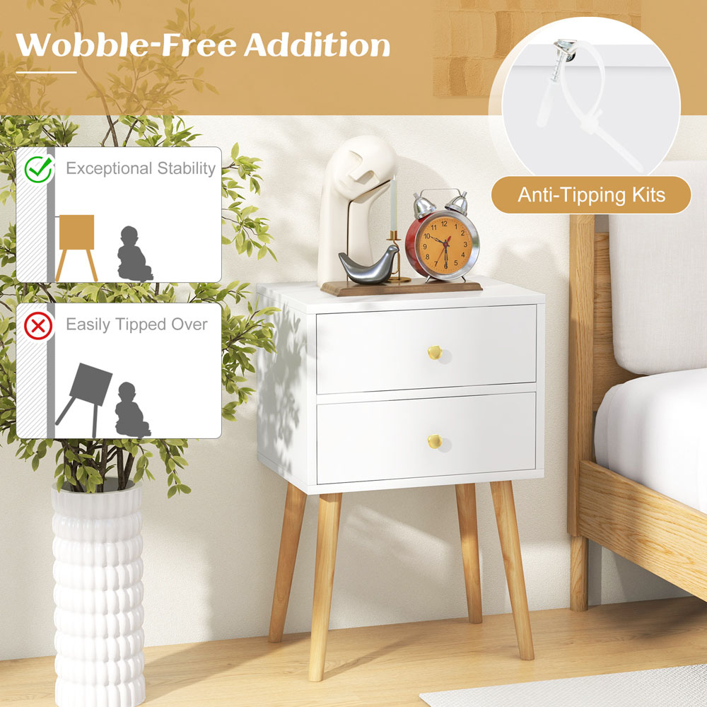Costway 2 Drawer White Wooden Nightstand Image 7