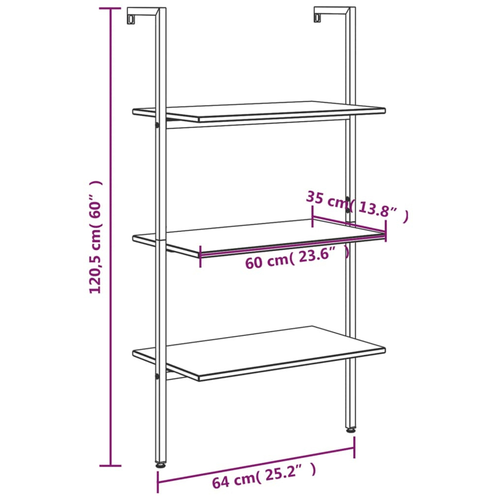 vidaXL 3-Tier Black Leaning Shelf Image 8