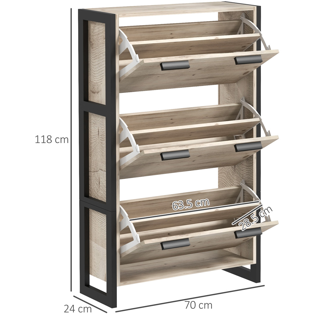Portland 3 Drawer Natural Wood Effect Shoe Cabinet Image 8