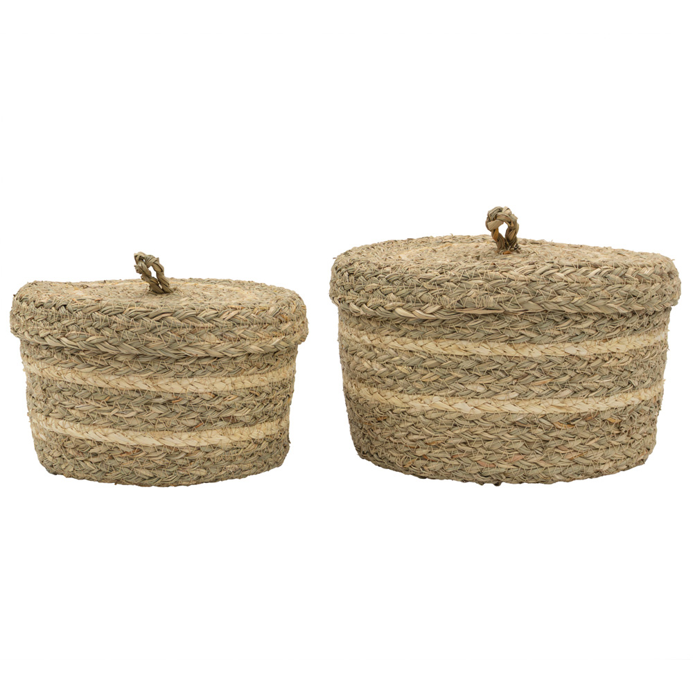 JVL Palma Maize Natural Round Storage Basket with Lid 2 Pack Image 4