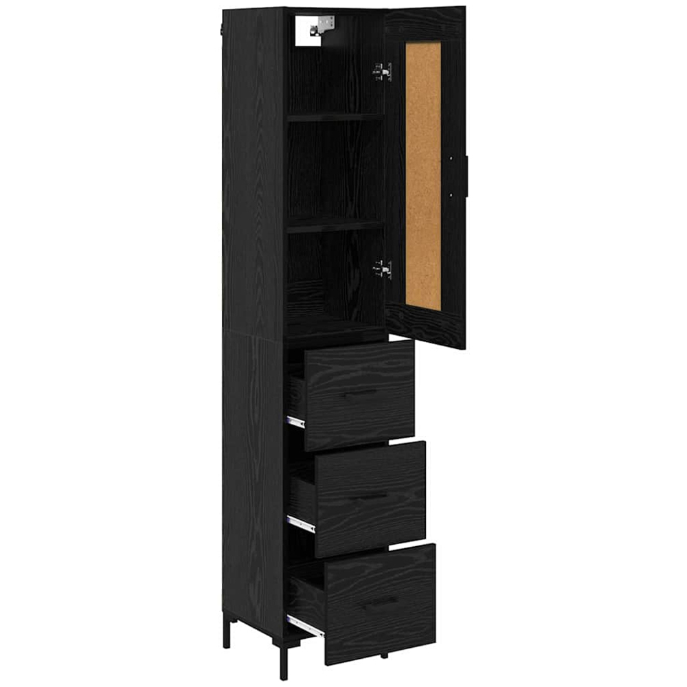 vidaXL Single Door 3 Drawer Black Oak Tall Slim Highboard with Metal Legs Image 5