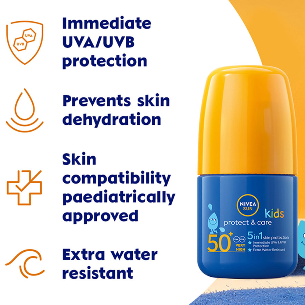 Nivea Sun Kids Protect and Care Sun Cream Roll On SPF50+ 50ml Image 5