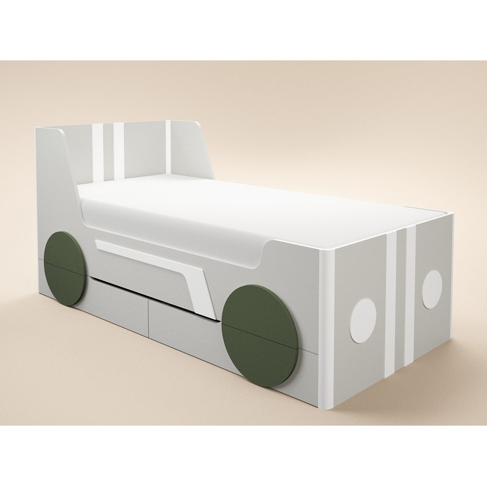 Flair Cooper Single Grey and Green Car Bed with Drawers Image 2