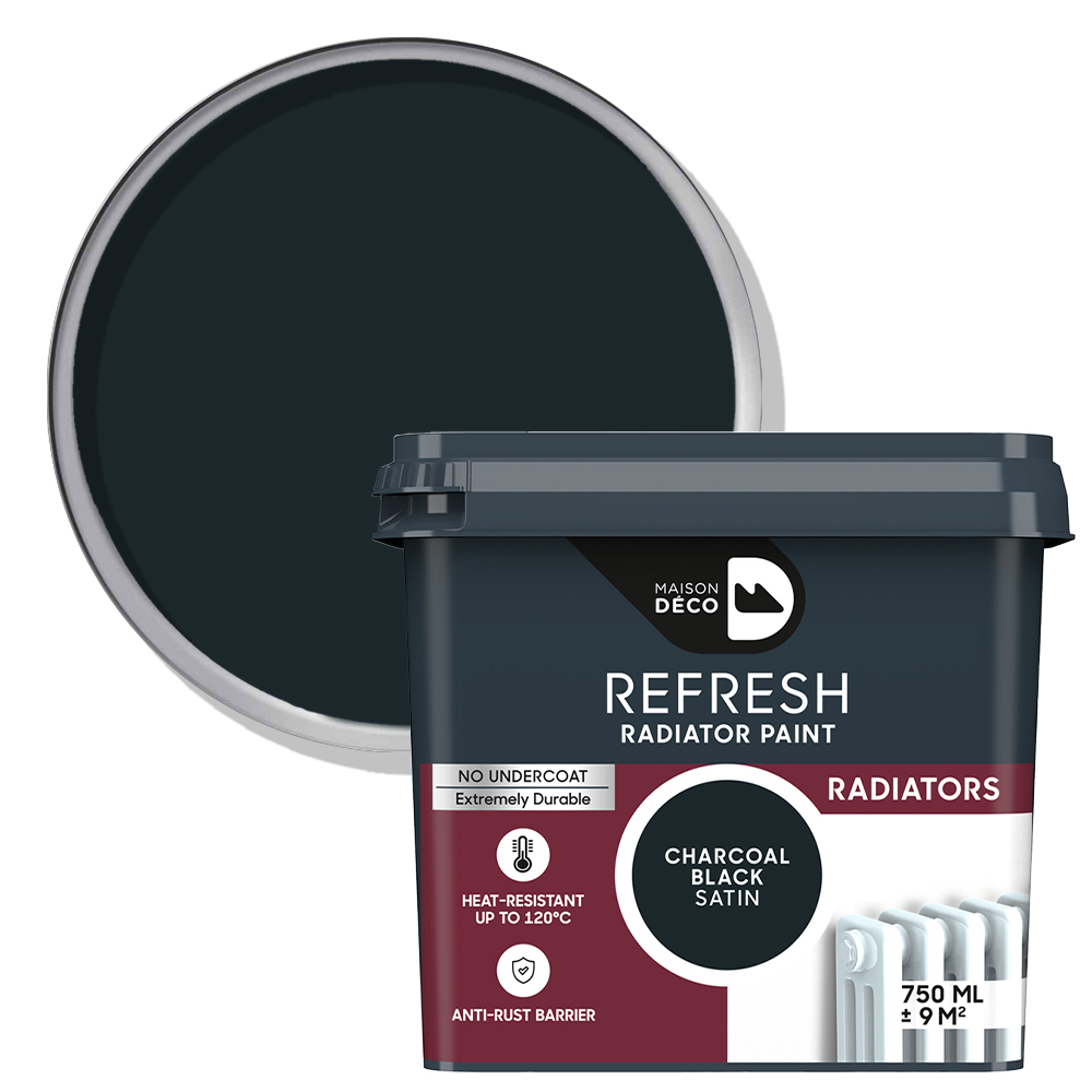 Maison Deco Refresh Radiator Charcoal Black Satin Paint 750ml Image 1