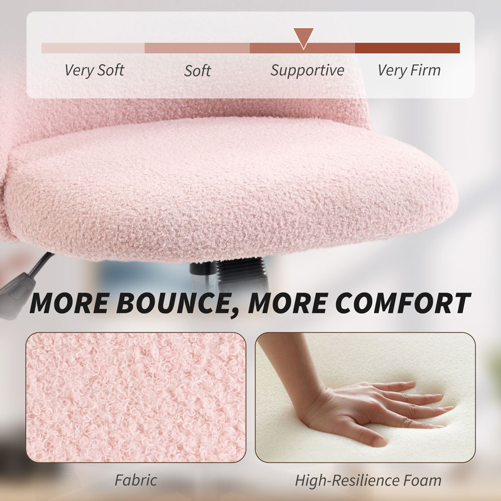 Portland Light Pink Teddy Fleece Height Adjustable Swivel Office Chair Image 7