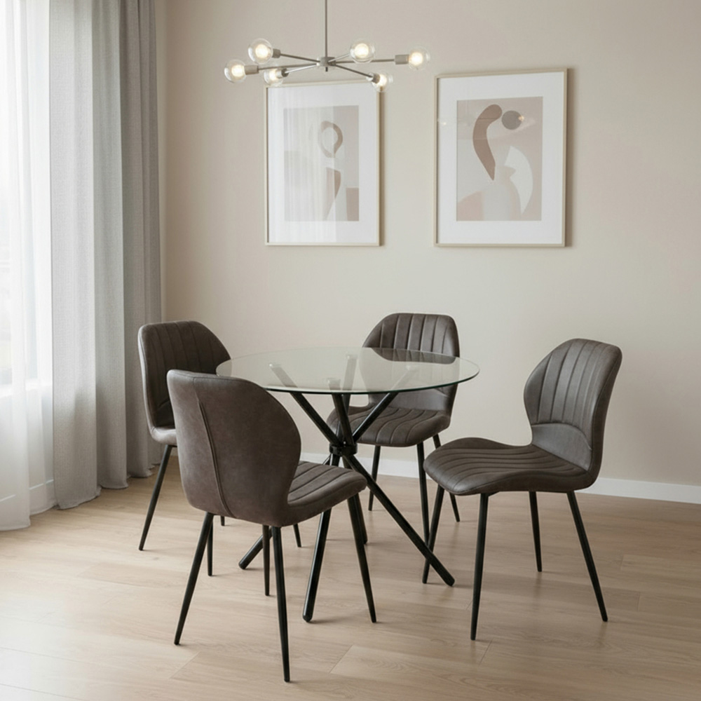 Indoor Living New York 4 Seater Grey Jaydn Leather Dining Table Set Image 8