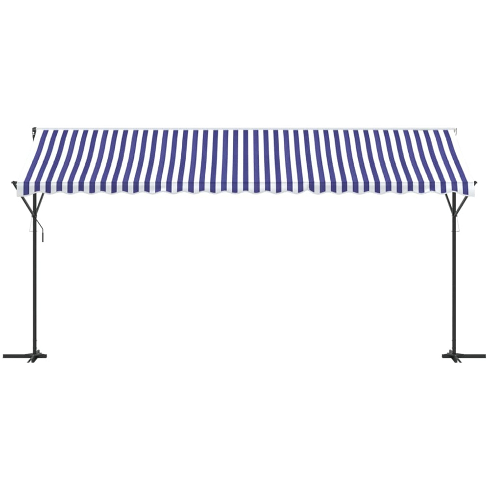 vidaXL Blue and White Retractable Free Standing Awning with Handle Crank 5 x 3m Image 3