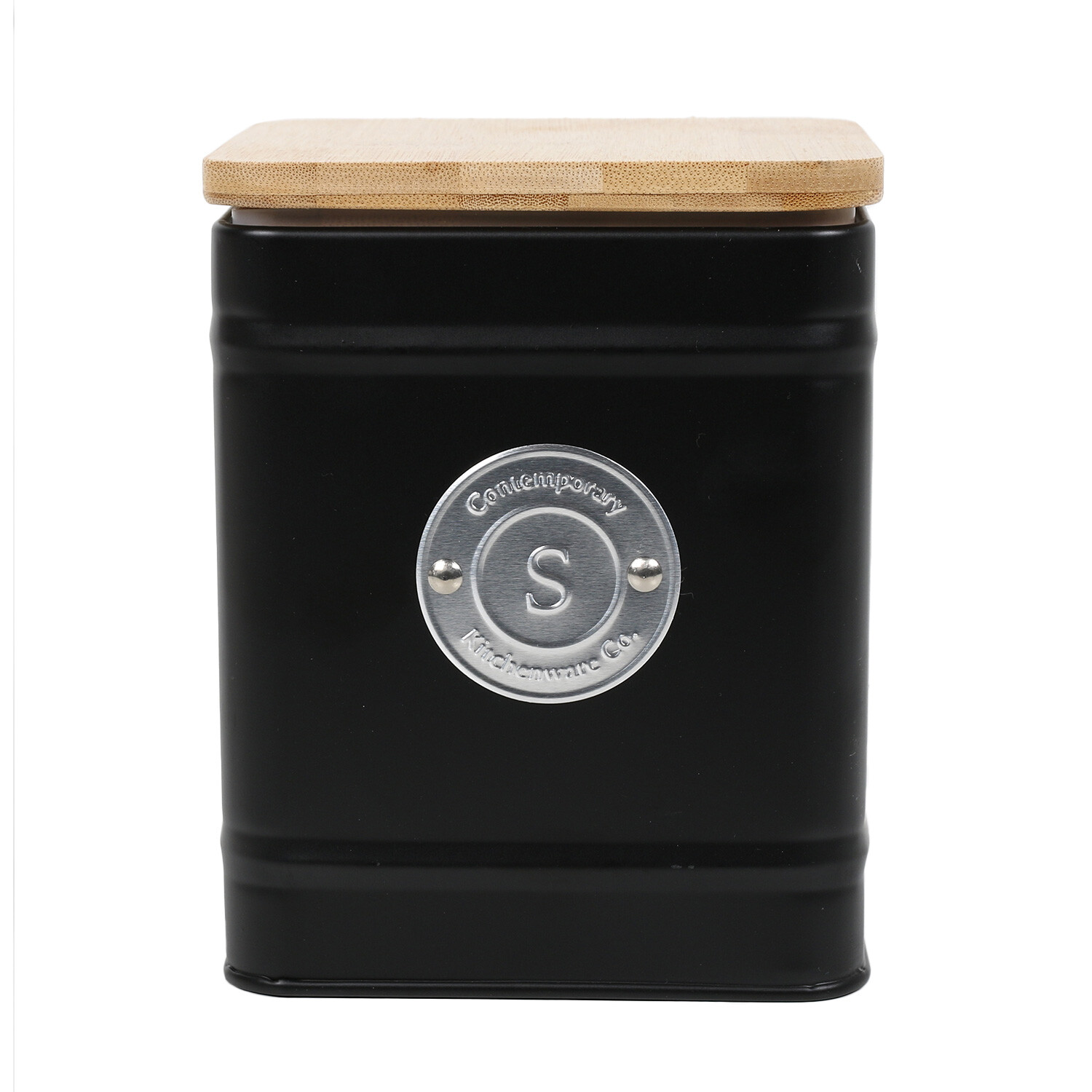Black Square Sugar Canister with Bamboo Lid Image