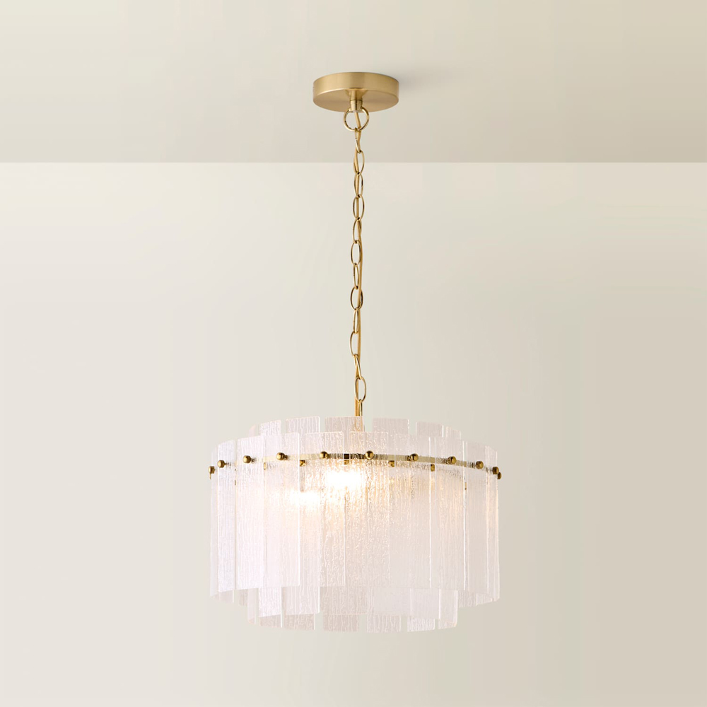 ValueLights Darcy Frosted Textured Shade Brushed Gold Chandelier with Bulb Image 3