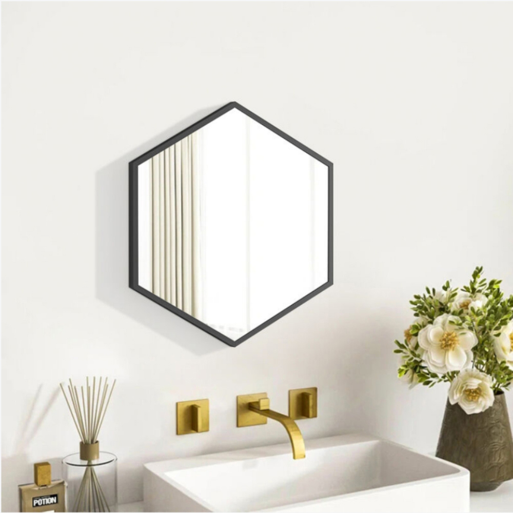Living And Home CD0555 Black Metal Hexagon Shaped Wall Mounted MakeUp