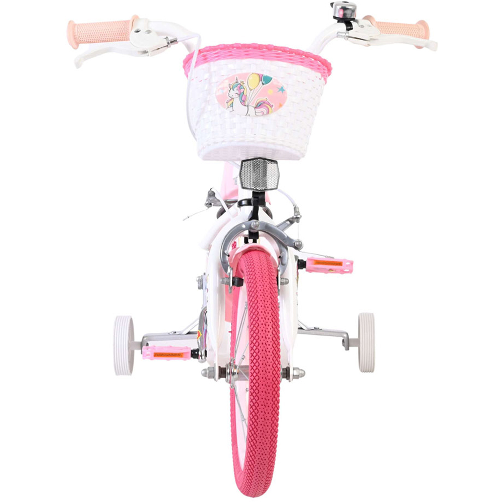 Volare Unicorn Kids 14 inch White and Pink Bike with Stabilisers Doll Seat and Basket Image 3