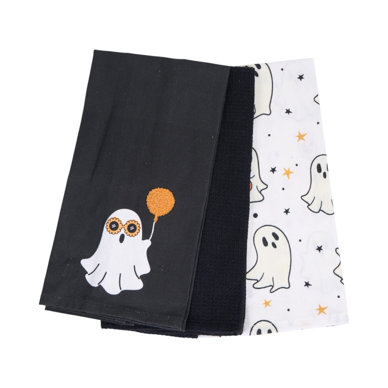 Pack of 3 Ghost Tea Towels Black and White Image 3