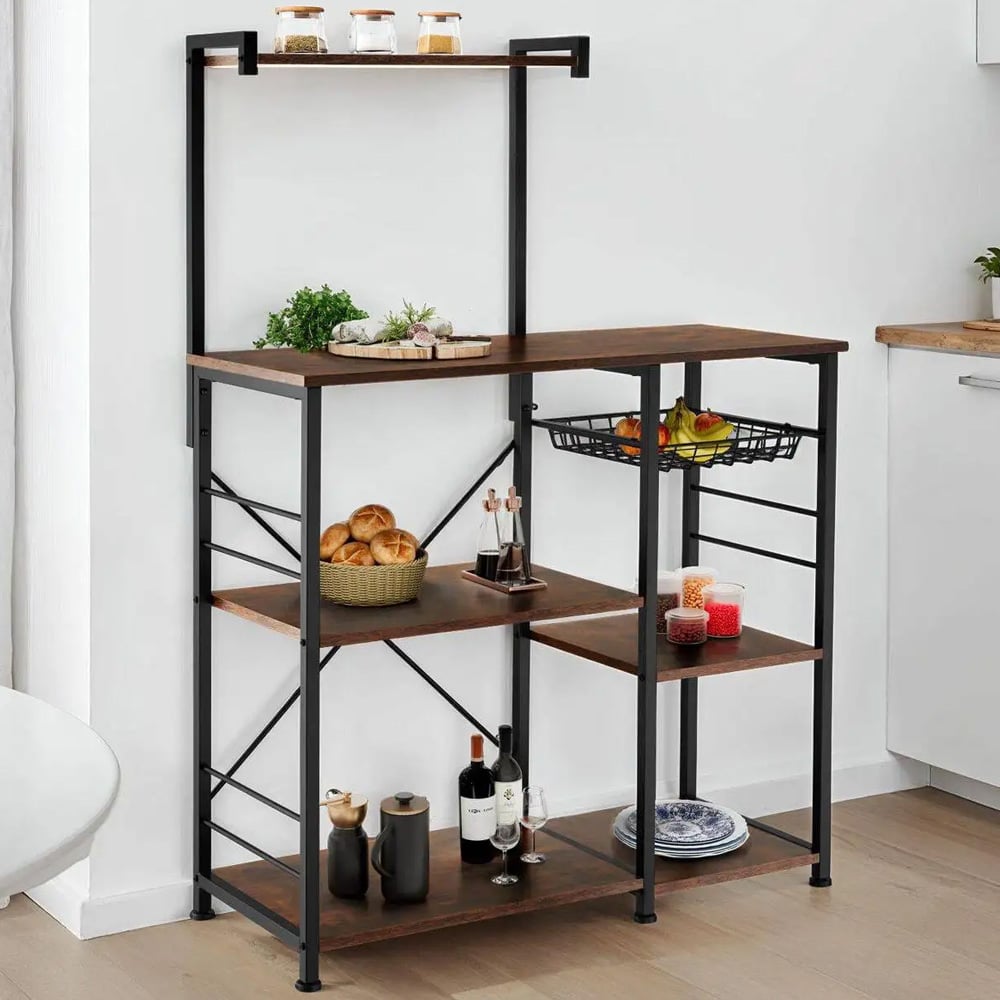 tectake Crawley 5 Shelf Dark Wood Shelving Unit Image 1