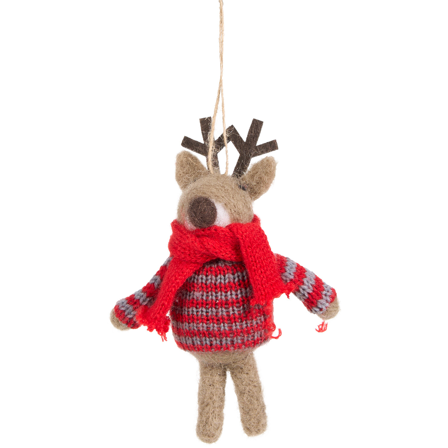 Hanging Knitted Reindeer Red and Brown Image 1