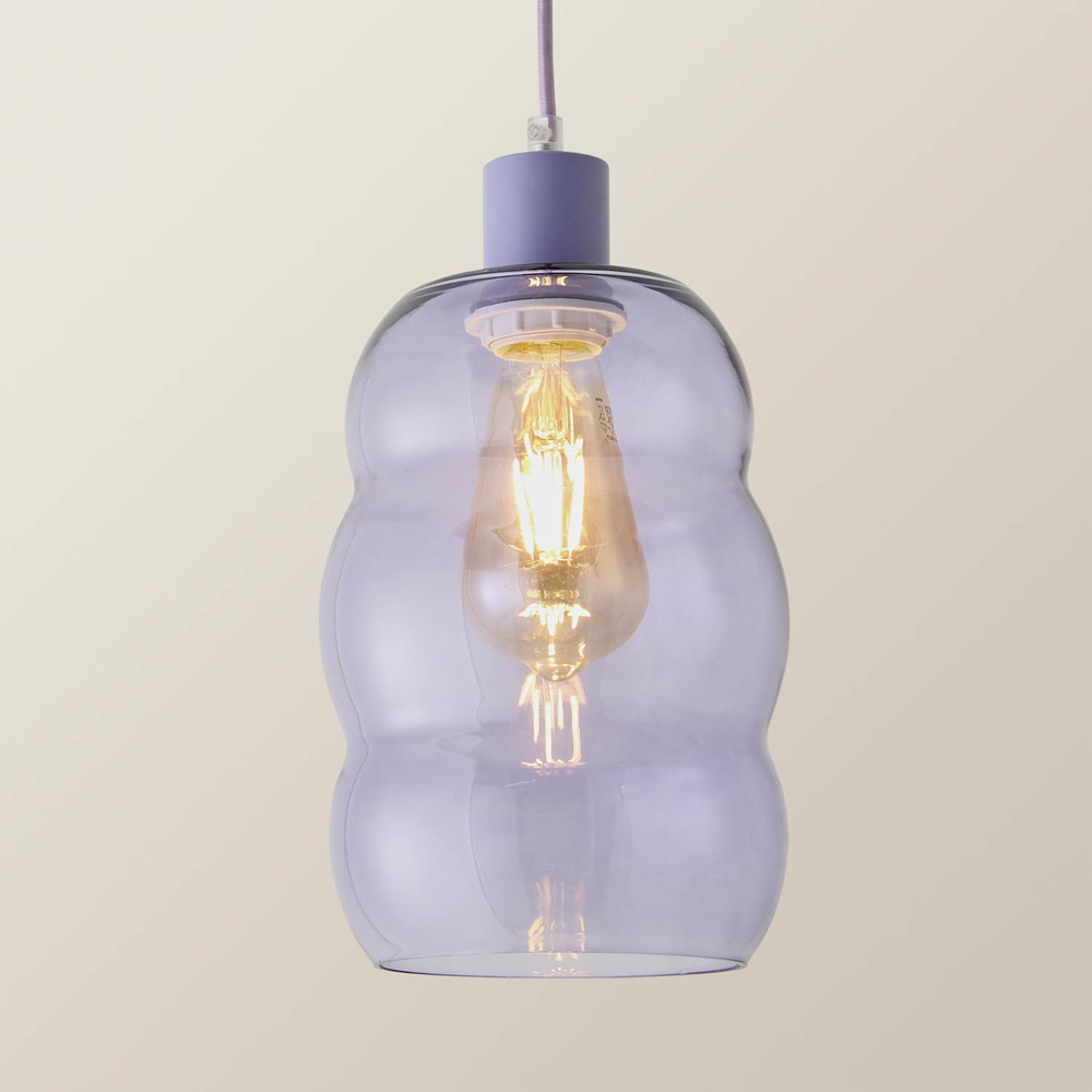ValueLights Lolly Curvy Shade Lilac Glass Bubble Pendant Ceiling Light with Bulb Image 3