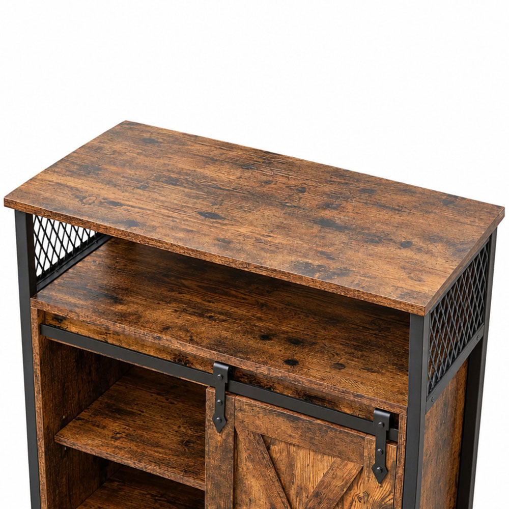 Modcraft Single Sliding Door 3 Shelf Rustic Brown and Black Industrial-Style Storage Cabinet Image 4