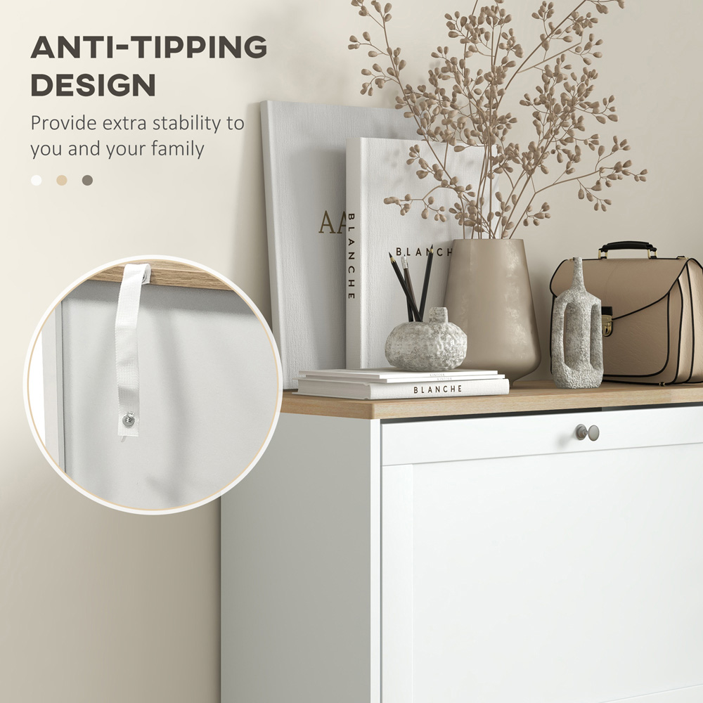 Portland 3 Flip Drawer White Narrow Shoe Cabinet Image 5