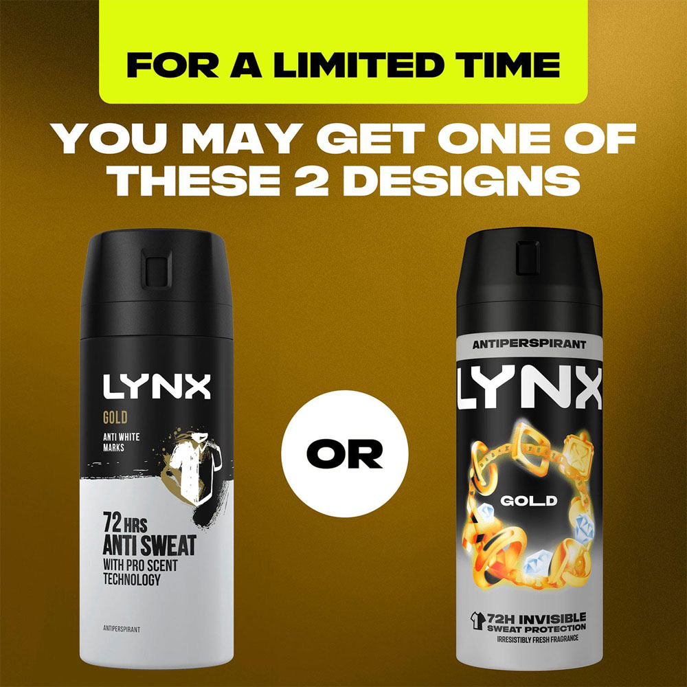 Lynx Gold 72H Protection Anti-Perspirant Anti-White Marks Deodorant Spray 150ml 18 Pack Image 5