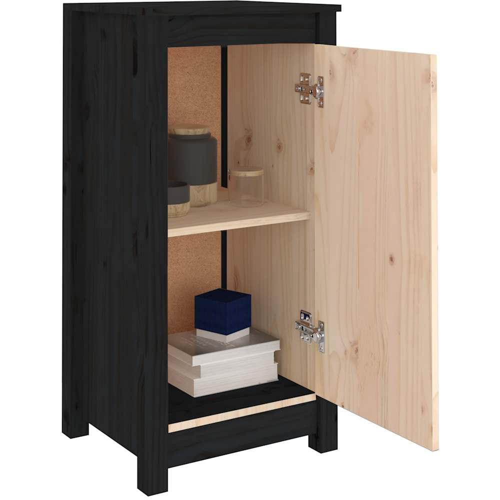vidaXL Single Door Black Solid Pine Wood Sideboard Set of 2 Image 4