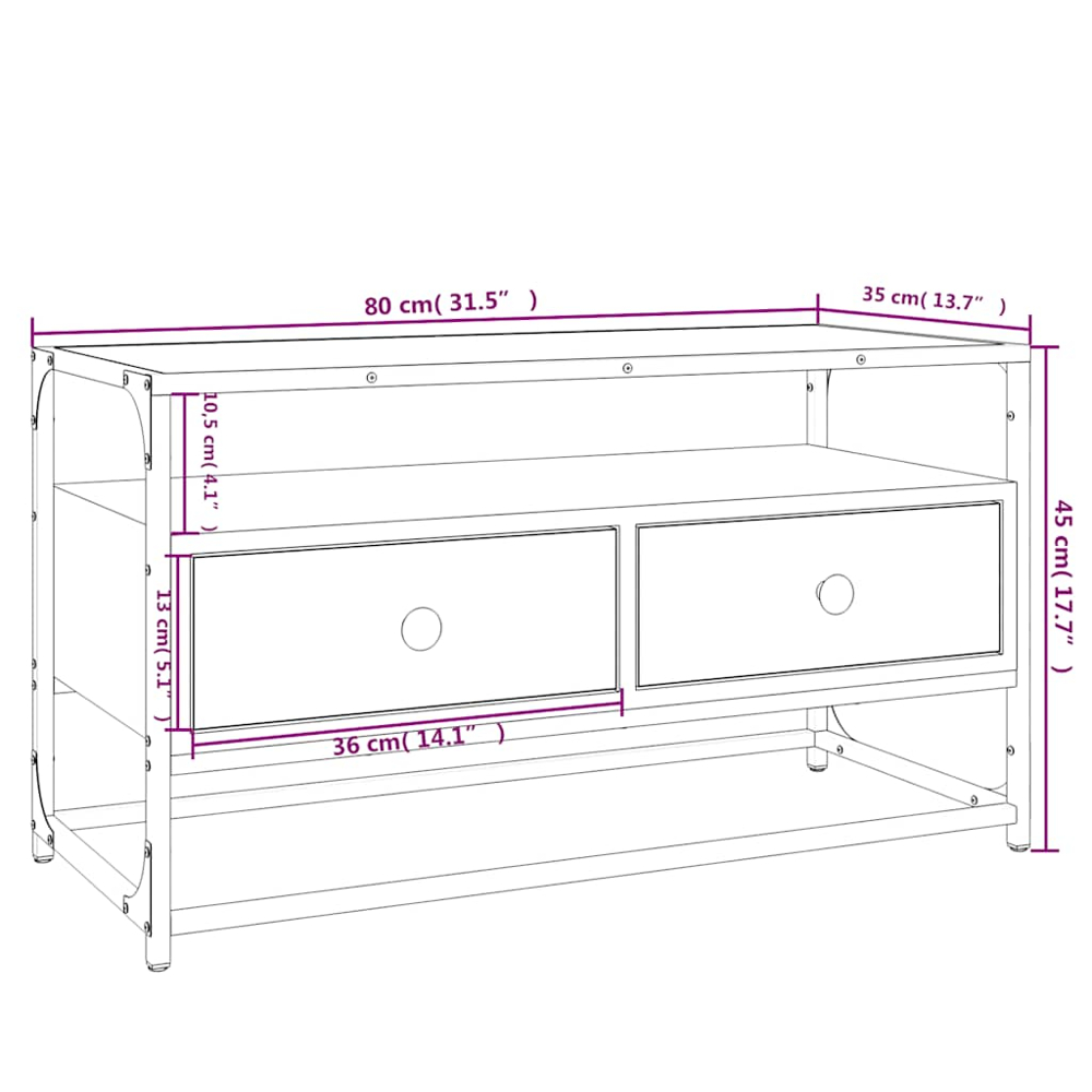 vidaXL 2 Drawer Single Shelf Grey Sonoma TV Cabinet Image 9