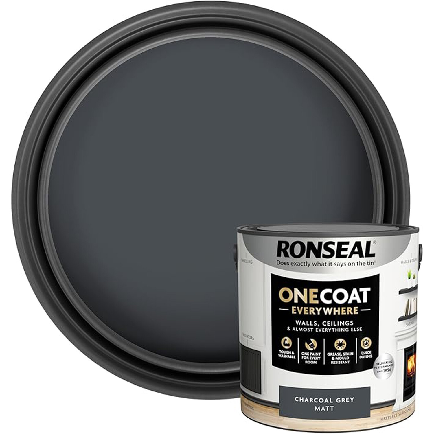Ronseal One Coat Everywhere Interior Paint Charcoal Grey 2.5l Image 1