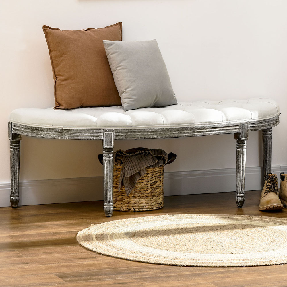 Portland Cream White Half-Circle Bench Image 1